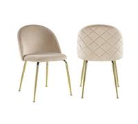 Lot de 2 chaises - Velours et acier inoxydable doré - Beige - MELBOURNE