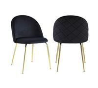 Lot de 2 chaises - Velours et acier inoxydable doré - Noir - MELBOURNE