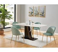 Vente-unique-Lot de 2 chaises Melbourne en Velours Vert Sauge avec Finition Acier Inoxydable doré, Design Chic et Moderne, Confort Optimal pour Salle à Manger, apportant élégance et Touche colorée