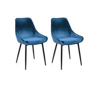 Lot de 2 chaises - Velours et métal noir - Bleu nuit - MASURIE