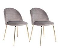 MEYRIN - Lot de 2 Chaises Velours Gris et Pieds Métal Doré -