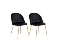 MEYRIN - Lot de 2 Chaises Velours Noir et Pieds Métal Doré -