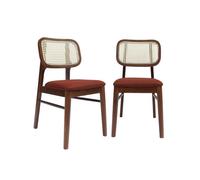 Lot de 2 chaises vintage bois d'hévéa et cannage terracotta - Mani
