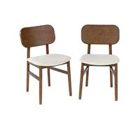 Lot de 2 chaises vintage bois d'hévéa finition brossée noyer et tissu. L 52 x P 45 x H 80cm - OLYMPIE