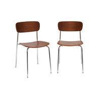 Lot de 2 chaises vintage contreplaqué avec placage bois effet noyer et pieds métal chromé L 43.5 x P 51 x H 77cm - Toby
