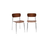 | Lot de 2 chaises vintage contreplaqué avec placage bois effet noyer et pieds métal chromé L 435 x P 51 x H 77cm - Toby