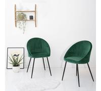 Happy Garden – Lot de 2 chaises Diane – Vintage, velours vert, pieds en métal