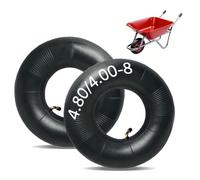 Lot de 2 chambres à air de rechange pour brouette 4.80/4.00-8, pneus de rechange pour roue pneumatique avec une forte capacité de charge, tige de valve incurvée, pour brouette, tondeuse, chariot de