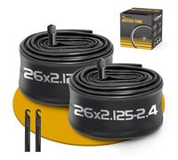 Lot de 2 chambres à air de vélo AV32 mm de 26 pouces pour pneu de vélo de 26 x 2,125/2,20/2,25/2,30/2,35/2,40, chambre à air en caoutchouc butyle avec 2 démonte-pneus pour VTT