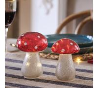 Lot de 2 Champignons de Noël Lumineux en Verre Moucheté