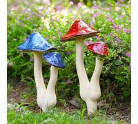 Lot de 2 Champignons décoratifs en céramique pour Jardin, Statue de Champignon, piquets de Jardin féérique en céramique pour pelouse