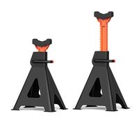 Lot de 2 chandelles d'essieu 6T - 13 niveaux réglables en hauteur de 39 à 56 cm - Avec protection en caoutchouc et goupille de sécurité - Outil de levage robuste en fonte pour camionnette, berline