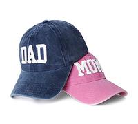 Lot de 2 chapeaux de baseball brodés 3D réglables lavés pour parents et couples, Chapeau papa bleu foncé et chapeau maman rose, taille unique