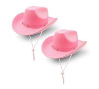 Lot de 2 chapeaux de cowboy pour femme, chapeau de cowgirl occidental avec cordon de serrage réglable, chapeau d'extérieur en feutre à large bord, accessoire de déguisement Wild West, rose