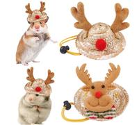 Lot de 2 Chapeaux de Hamster en Bois et cerf Noël réglables pour Vrai avec Sangle en Paille pour Un Look Mignon, des Photos (Grandes), des vêtements
