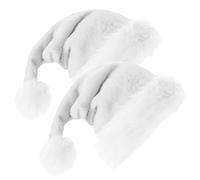 Lot de 2 chapeaux de Père Noël blancs en peluche douce pour enfant, bonnet de Père Noël confortable en velours pour déguisement de Père Noël, fête de Nouvel An, décorations d'arbre de Noël, unisexe