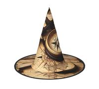Lot de 2 chapeaux de sorcière d'Halloween avec boussole et carte du monde - Chapeau de sorcière flottant pour homme et femme - Accessoires de costume d'intérieur et d'extérieur - Décorations