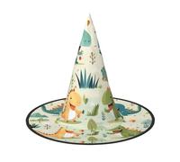 Lot de 2 chapeaux de sorcière d'Halloween pour femme - Joli petit bébé dinosaure imprimé magicien, pour fêtes de fin d'année, accessoire de fête