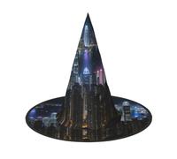 Lot de 2 chapeaux de sorcière d'Halloween - Vue aérienne de nuit Hong Kong pour fête costumée, déguisement, fournitures de bal masqué