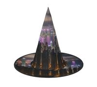 Lot de 2 chapeaux de sorcière d'Halloween - Vue aérienne de nuit Hong Kong pour fête costumée, déguisement, fournitures de bal masqué