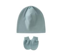 Lot de 2 chapeaux pour nouveau-nés, chapeau d'hôpital, motif uni/imprimé avec gants anti-rayures assortis pour accessoires quotidiens de bébé, Syllium vert, taille unique