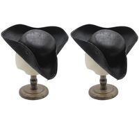 Lot de 2 chapeaux tricorne en similicuir - Pour fête sur le thème des pirates, cosplay, carnaval - Noir