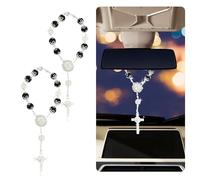 Lot de 2 chapelets de voiture à suspendre en forme de croix pour protection spirituelle et décoration de voiture dans le véhicule, joli chapelet universel à suspendre pour voiture SUV (noir + noir)
