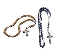 Lot de 2 chapelets en bois faits à la main en forme de croix de Saint Benoît Jésus, chapelet de protection porte-bonheur, bijou de gardien religieux, ornement de rétroviseur de voiture