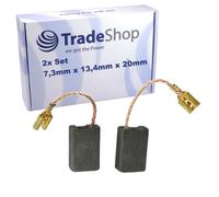 Lot de 2 charbons moteur Trade-Shop compatibles avec Einhell TC-TS 2025 U/S - 4340552 - Ident. 11015, TC-TS 2025 eco - 4340530 - Ident. 11015 - Scie 7,3 x 13,4 x 20 mm