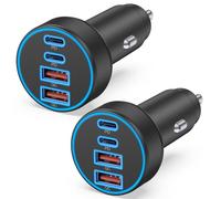 [Lot de 2] Chargeur de voiture USB C, 4 en 1 90 W Charge rapide 4 ports Dual 45 W USBC & USB A Chargeur de voiture pour téléphone Cargador Carro Adaptateur allume-cigare pour iPhone 17 16 15 14 13 12