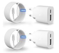 Lot de 2 Chargeur USB C Rapide pour Apple iPhone 16/16e/16 Pro/16 Pro Max/16 Plus/15/15 Pro/15 ProMax/15 Plus/iPad Pro/Air, 25W 2 Port Prise USBC en USB A Adaptateur Secteur avec Câble Type C 2M