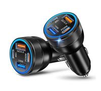 Lot de 2 chargeurs allume-cigare USB 65 W 4 ports PD&QC3.0 12 V Adaptateur USB C Chargeur rapide pour iPhone 17 16 15 Pro Max Samsung S25/24, iPad, Pixel, tablettes