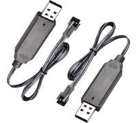 Lot de 2 chargeurs de batterie USB RC - 3,7 V - Prise SM-2 broches avec indicateur LED - Protection contre les surcharges - Câble de charge de batterie 3,7 V - Compatible avec voitures, drones