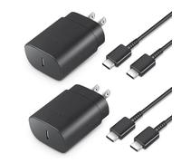 Lot de 2 chargeurs de type C à charge rapide, adaptateur secteur de 25 W avec câble de charge rapide, compatible avec Galaxy S25/S24/S23 Ultra/S23+/S22 Ultra/S22+, Note 8/9/10 (noir)