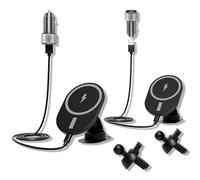 Lot de 2 chargeurs de voiture sans fil Qi 15 W à charge rapide avec QC3.0 pour tableau de bord, pare-brise et grille d'aération pour iPhone 17/16/15/14/13/12/11 Pro Max, Samsung Galaxy S25/S24/S23