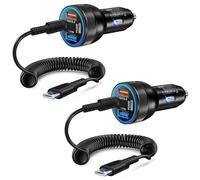 Lot de 2 chargeurs de voiture USB C - 65 W - 4 ports PD&QC3.0 - Adaptateur USB 12 V - Avec câble spirale rapide de type C de 1,2 m - Pour iPhone 17 16 15 Pro Max Samsung S25/24