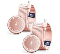 Lot de 2 chargeurs magnétiques sans fil, charge rapide de 15 W, avec câbles USB-C tressés de 3 m et 1,8 m, compatible avec MagSafe pour iPhone, or rose