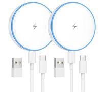 Lot de 2 chargeurs magnétiques sans fil Mag-Safe de 15 W avec câble USB C de 1,2 m pour iPhone 17/16/15/14/13/12 et chargeurs sans fil AirPods LED pour iPhone avec deux ports