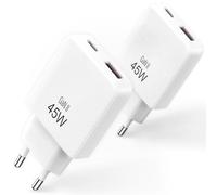 Lot de 2 Chargeurs Rapide 45W Compact USB C et USB A - Chargeurs pour iPhone 17 - Dernière Technologie GaN 2026 - Prise Secteur pour iPhone, Samsung et Ordinateurs Portables -Coloris Blanc