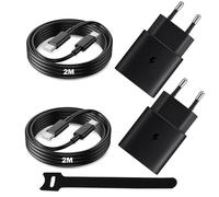Lot de 2 chargeurs Rapides USB-C 25 W avec câble de 2 m, Compatible Samsung Galaxy S26 Ultra, S26, S25, S24, S23, S22 FE, A56, A55, A54, A16 et tablettes Tab S11, S10, S9, S8, A11, A9+, A9.