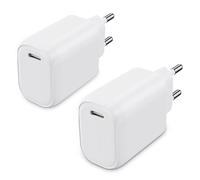Lot de 2 Chargeurs USB C 20W Waytex, Rapide et Sécurisé pour iPhone, iPad, Samsung, Android, Prise secteur EU, Blanc
