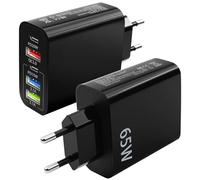 Lot de 2 Chargeurs USB C 65W, Prise Multiple USB 65W Max à 5 Ports avec 2 USB-C PD 20W/15W et 3 USB-A QC3.0, Chargeur Multiple pour iPhone Samsung Xiaomi,Huawei, Android and Smartphones