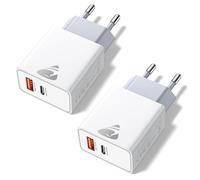 Lot de 2 chargeurs USB C, chargeur rapide 20 W, 2 ports USB, chargeur multiple PD & QC3.0, prise type C, alimentation pour iPhone 17, 16, 15, Samsung, prise murale, adaptateur