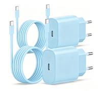 Lot de 2 chargeurs USB C pour iPhone 17/17 Pro/16 Pro Max/15 Pro/15 Plus, iPad, MacBook, Samsung, 20 W, adaptateur secteur USB C, chargeur rapide avec câble de charge rapide 2 m, bleu