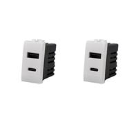 Lot de 2 chargeurs USB encastrés 1 module, USB-A QC 3.0 + USB-C PD 20 W, charge rapide 5 V 9 V 12 V, compatible avec Bticino Living Light, couleur blanche, série MBL