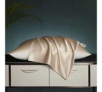 Lot de 2 Charmeuse taies d'oreiller en Soie pour Cheveux et Peau, 22 Momme, 600 Fils Satin Weave, Deux côtés en Pure Soie avec Fermeture éclair dissimulée (Champagne, 50x75cm)