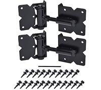 Lot de 2 charnières de portail à fermeture automatique robustes pour clôtures en bois/vinyle/PVC, réglables à 90 degrés, avec vis d'installation et outil de réglage de balançoire, noir