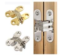 Lot de 2 charnières invisibles 12 x 43 mm à fermeture silencieuse, en croix, for portes de placards et meubles pliants en bois.(Gold)