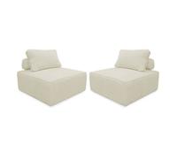 Lot de 2 chauffeuses pour canapé modulable velours côtelé crème avec un coussin