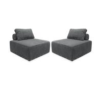 Lot de 2 chauffeuses pour canapé modulable velours côtelé gris avec un coussin
